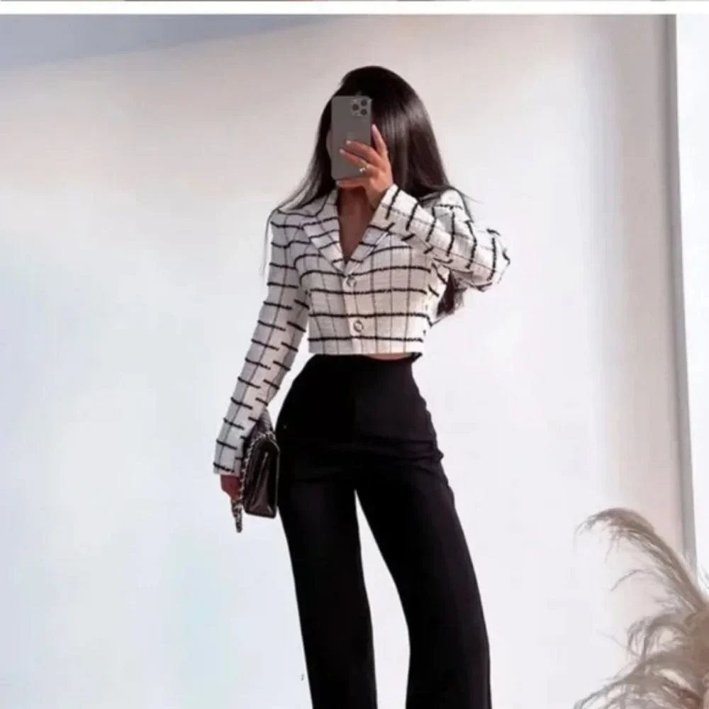 ZARA PLAID CROPPED JACKET - Picture 6 of 7